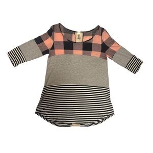 Lovely J Womens Color Block Tunic Crotchet 3/4 Sleeves Small